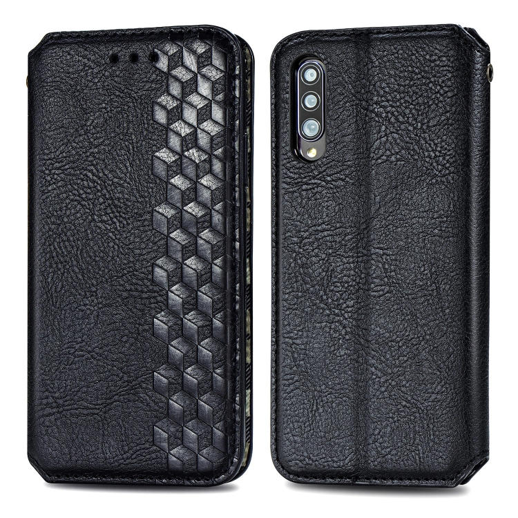 

For Samsung Galaxy A70s Cubic Grid Pressed Horizontal Flip Magnetic Leather Case with Holder & Card Slots & Wallet(Black)