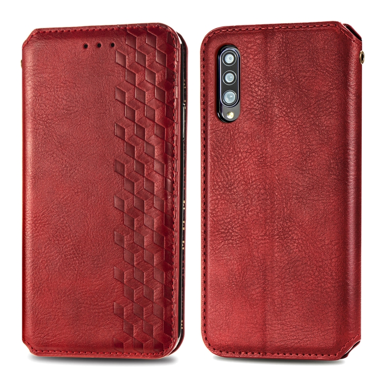 

For Samsung Galaxy A70s Cubic Grid Pressed Horizontal Flip Magnetic Leather Case with Holder & Card Slots & Wallet(Red)