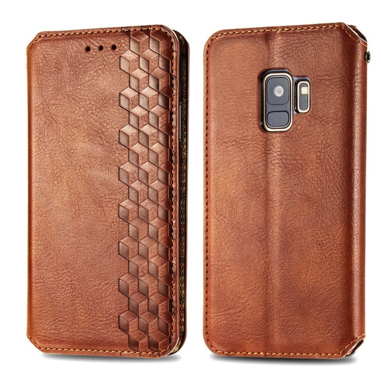 

For Samsung Galaxy S9 Cubic Grid Pressed Horizontal Flip Magnetic Leather Case with Holder & Card Slots & Wallet(Brown)