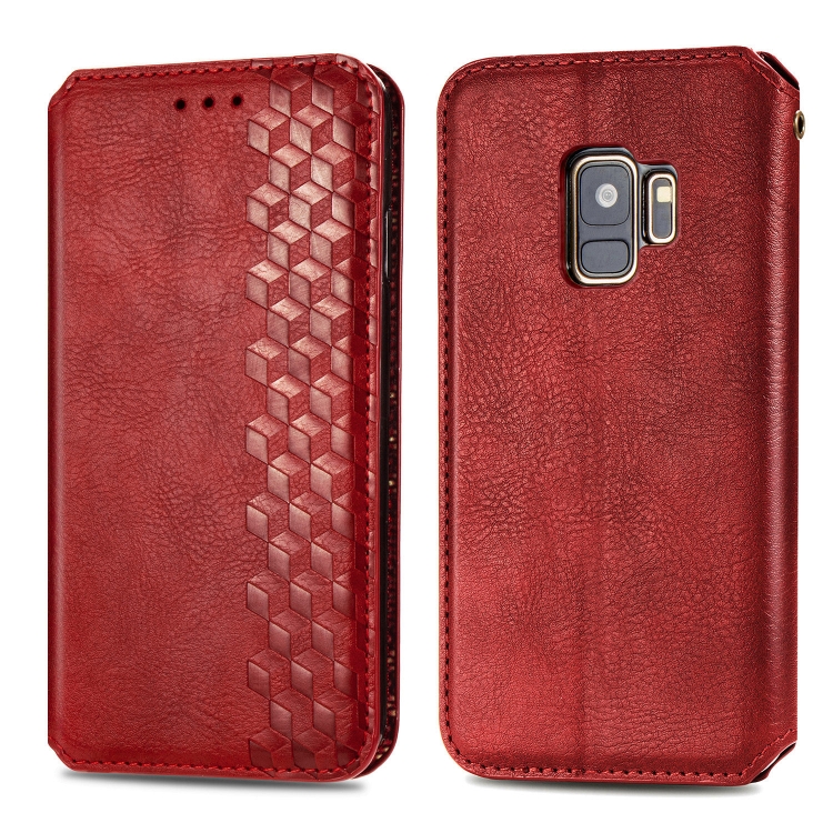 

For Samsung Galaxy S9 Cubic Grid Pressed Horizontal Flip Magnetic Leather Case with Holder & Card Slots & Wallet(Red)