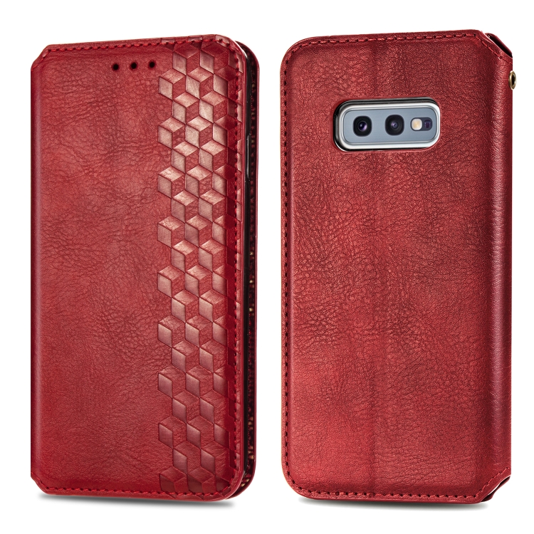 

For Samsung Galaxy S10e Cubic Grid Pressed Horizontal Flip Magnetic Leather Case with Holder & Card Slots & Wallet(Red)
