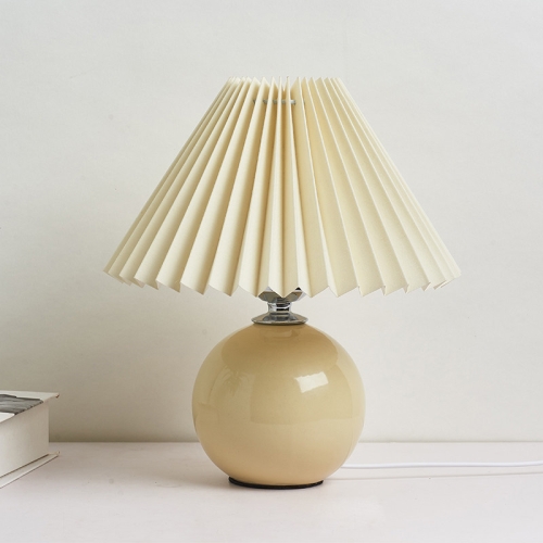

Pleated Lampshade Cozy Bedside Night Light Modern Ceramic Desk Lamp 220V(Beige Body+Cover)