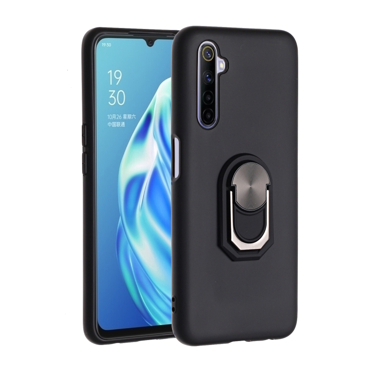 

For OPPO Realme 5 Pro PC + TPU Shockproof Protective Case with Ring Holder(Black)