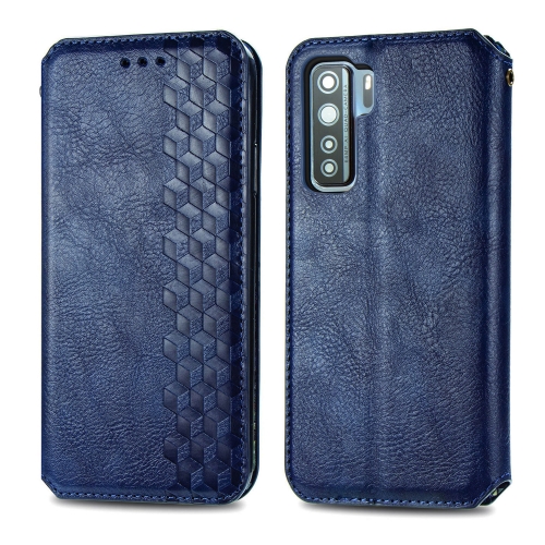 

For Huawei P40 Lite 5G / Nova 7 SE Cubic Grid Pressed Horizontal Flip Magnetic Leather Case with Holder & Card Slots & Wallet(Blue)