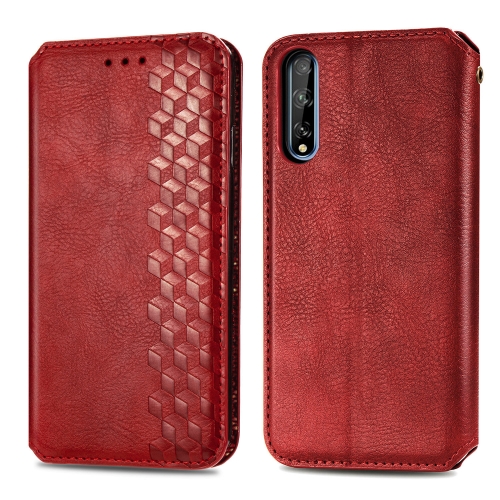 

For Huawei Y8P Cubic Grid Pressed Horizontal Flip Magnetic Leather Case with Holder & Card Slots & Wallet(Red)