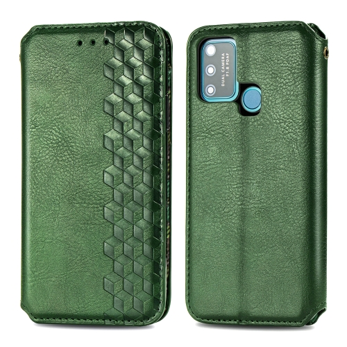 

For Huawei Honor 9A Cubic Grid Pressed Horizontal Flip Magnetic Leather Case with Holder & Card Slots & Wallet(Green)