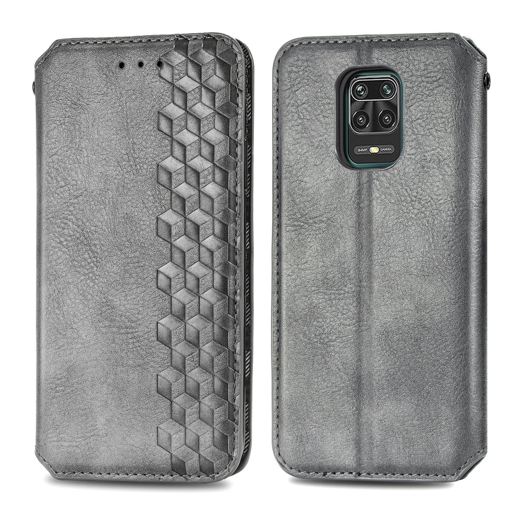 

For Xiaomi Redmi Note 9 Pro Cubic Grid Pressed Horizontal Flip Magnetic Leather Case with Holder & Card Slots & Wallet(Grey)