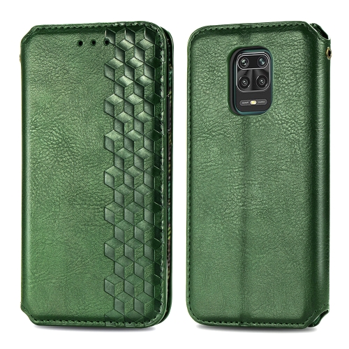 

For Xiaomi Redmi Note 9 Pro Cubic Grid Pressed Horizontal Flip Magnetic Leather Case with Holder & Card Slots & Wallet(Green)