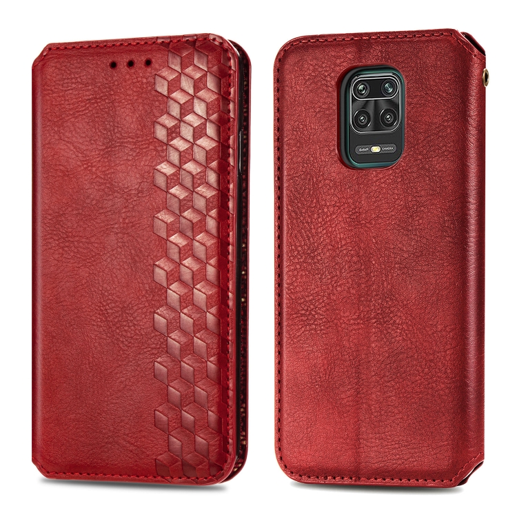 

For Xiaomi Redmi Note 9 Pro Cubic Grid Pressed Horizontal Flip Magnetic Leather Case with Holder & Card Slots & Wallet(Red)