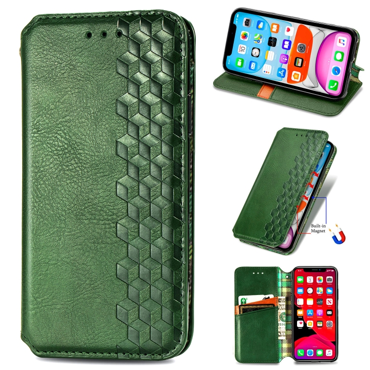

For Xiaomi Mi 10 Lite 5G Cubic Grid Pressed Horizontal Flip Magnetic Leather Case with Holder & Card Slots & Wallet(Green)