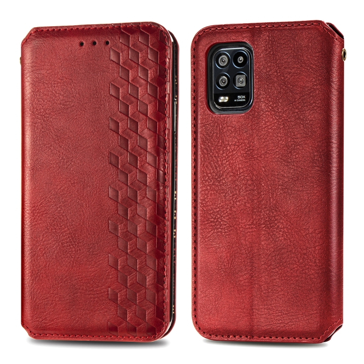 

For Xiaomi Mi 10 Lite 5G Cubic Grid Pressed Horizontal Flip Magnetic Leather Case with Holder & Card Slots & Wallet(Red)