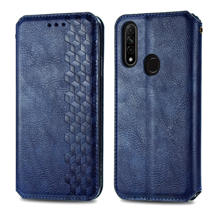 

For OPPO A31 5G Cubic Grid Pressed Horizontal Flip Magnetic Leather Case with Holder & Card Slots & Wallet(Blue)