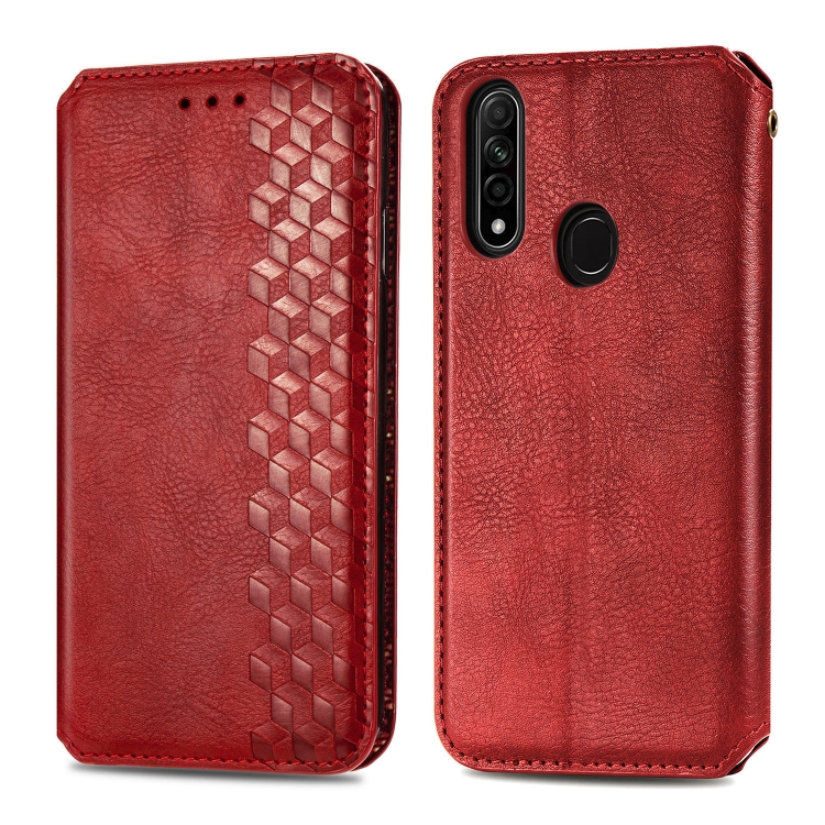 

For OPPO A31 5G Cubic Grid Pressed Horizontal Flip Magnetic Leather Case with Holder & Card Slots & Wallet(Red)