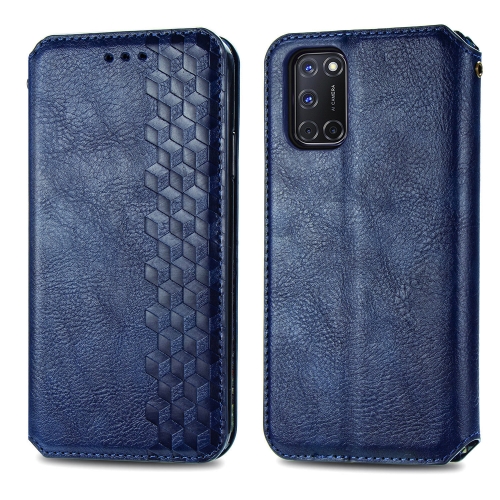 

For OPPO A52 / A72 / A92 Cubic Grid Pressed Horizontal Flip Magnetic Leather Case with Holder & Card Slots & Wallet(Blue)