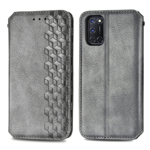 

For OPPO A52 / A72 / A92 Cubic Grid Pressed Horizontal Flip Magnetic Leather Case with Holder & Card Slots & Wallet(Grey)