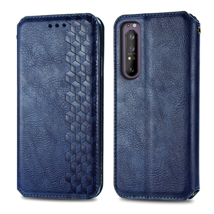 

For Sony Xperia 1 II Cubic Grid Pressed Horizontal Flip Magnetic Leather Case with Holder & Card Slots & Wallet(Blue)