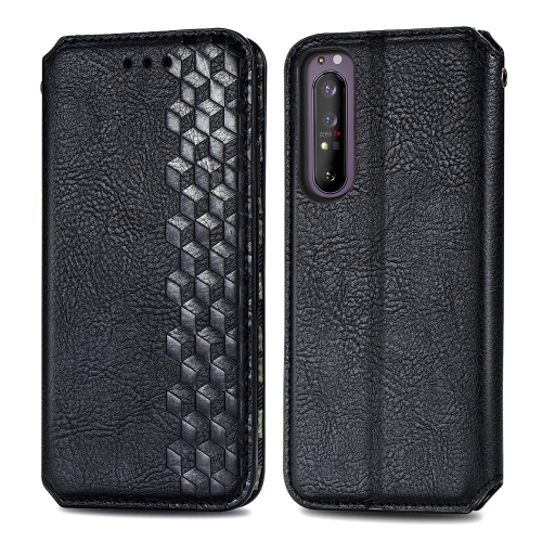 

For Sony Xperia 1 II Cubic Grid Pressed Horizontal Flip Magnetic Leather Case with Holder & Card Slots & Wallet(Black)
