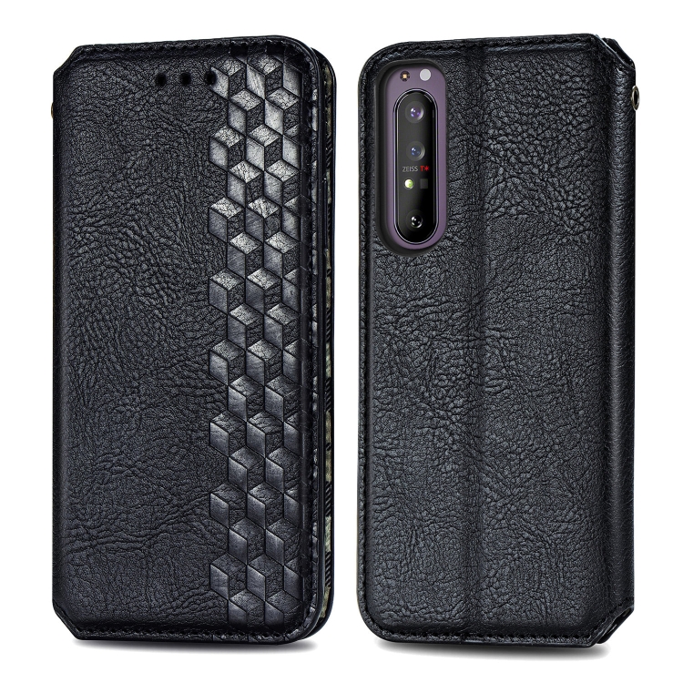 

For Sony Xperia 1 II Cubic Grid Pressed Horizontal Flip Magnetic Leather Case with Holder & Card Slots & Wallet(Black)