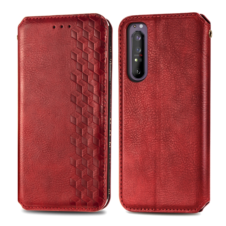 

For Sony Xperia 1 II Cubic Grid Pressed Horizontal Flip Magnetic Leather Case with Holder & Card Slots & Wallet(Red)