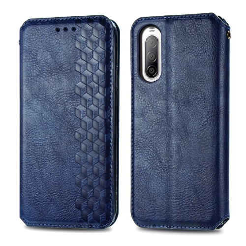 

For Sony Xperia 10 II Cubic Grid Pressed Horizontal Flip Magnetic Leather Case with Holder & Card Slots & Wallet(Blue)