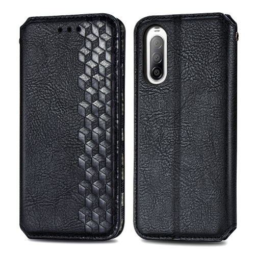 

For Sony Xperia 10 II Cubic Grid Pressed Horizontal Flip Magnetic Leather Case with Holder & Card Slots & Wallet(Black)