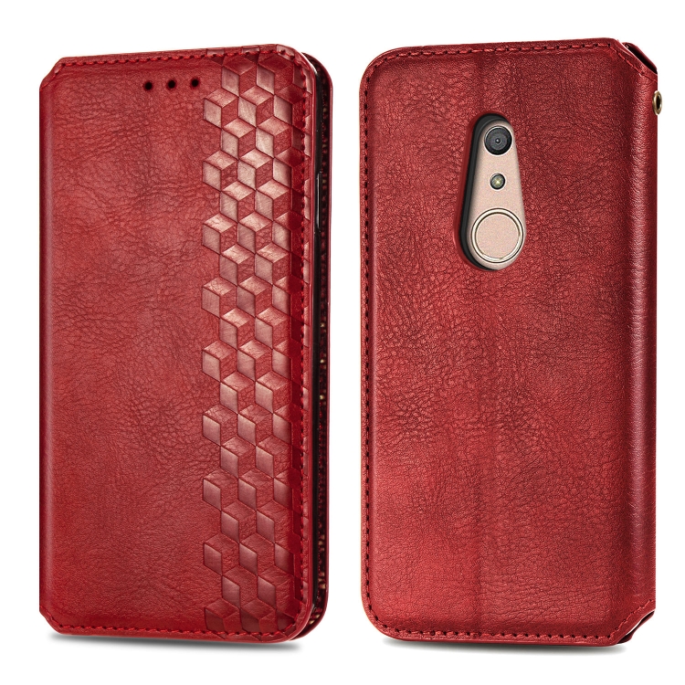 

For Fujitsu Arrows Be4 F-41A Cubic Grid Pressed Horizontal Flip Magnetic Leather Case with Holder & Card Slots & Wallet(Red)