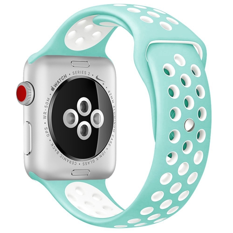 

For Apple Watch Series 7 45mm / 6 & SE & 5 & 4 44mm / 3 & 2 & 1 42mm Sport Silicone Watchband Standard Edition(White Green)