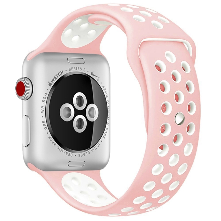 SUNSKY - For Apple Watch Series 7 45mm / 6 \u0026 SE \u0026 5 \u0026 4 44mm / 3 \u0026 2 \u0026 1  42mm Sport Silicone Watchband Standard Edition(Pink White)