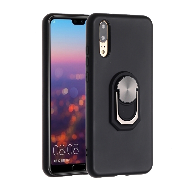 

For Huawei P20 Black Armor PC + TPU Shockproof Protective Case with Ring Holder(Black)