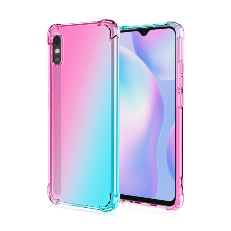 

For Xiaomi Redmi 9A Four-Corner Airbag Shockproof Gradient Color TPU Protective Case(Pink Green)