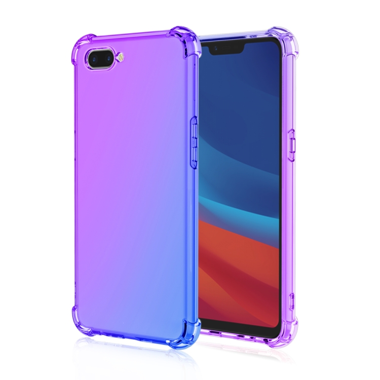 

For Oppo A12e Four-Corner Airbag Shockproof Gradient Color Clear TPU Case(Purple Blue)