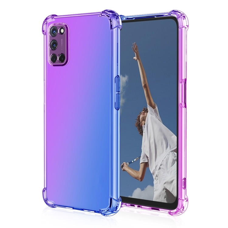 

For Oppo A52 / A72 / A92 Four-Corner Airbag Shockproof Gradient Color Clear TPU Case(Purple Blue)