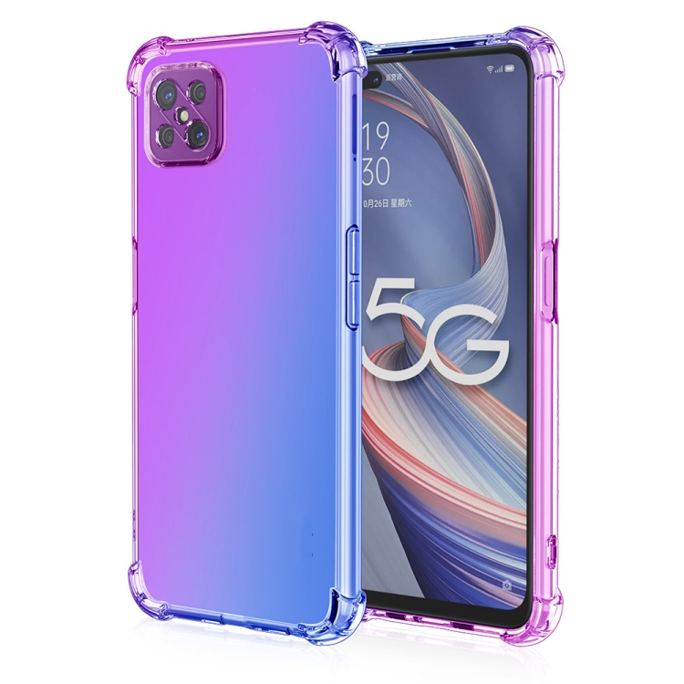 

For Oppo A92s Four-Corner Airbag Shockproof Gradient Color Clear TPU Case(Purple Blue)