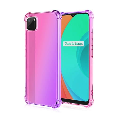 

For Oppo Realme C11 Four-Corner Airbag Shockproof Gradient Color Clear TPU Case(Pink Purple)