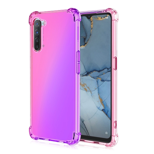 

For Oppo Reno3 Four-Corner Airbag Shockproof Gradient Color Clear TPU Case(Pink Purple)