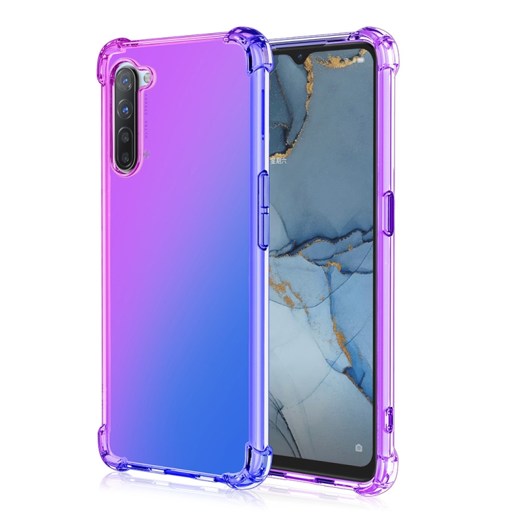 

For Oppo Reno3 Four-Corner Airbag Shockproof Gradient Color Clear TPU Case(Purple Blue)