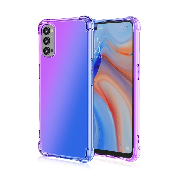 

For Oppo Reno4 4G (International Version) Four-Corner Airbag Shockproof Gradient Color Clear TPU Case(Purple Blue)