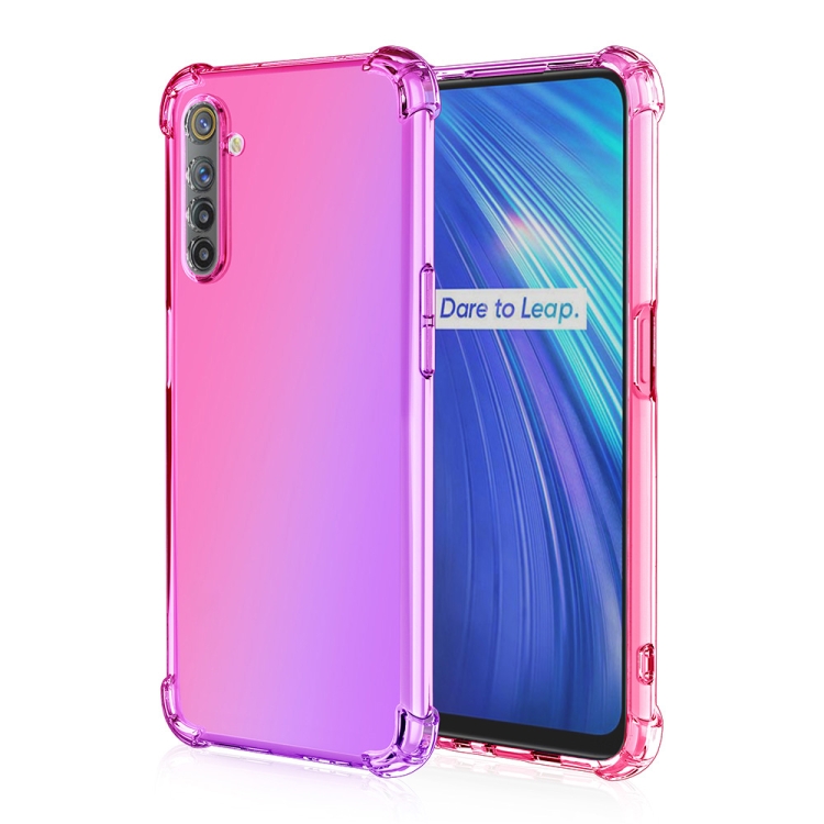 

For Oppo Realme 6 Four-Corner Airbag Shockproof Gradient Color Clear TPU Case(Pink Purple)