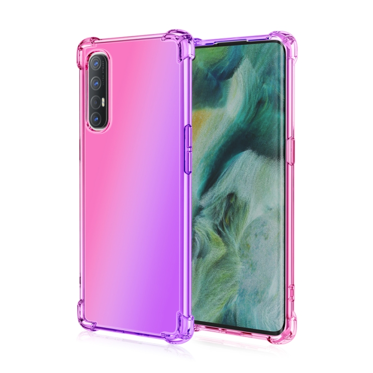 

For Oppo Reno3 Pro Four-Corner Airbag Shockproof Gradient Color Clear TPU Case(Pink Purple)