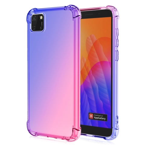 

For Huawei Y5p Four-Corner Airbag Shockproof Gradient Color TPU Protective Case(Blue Pink)