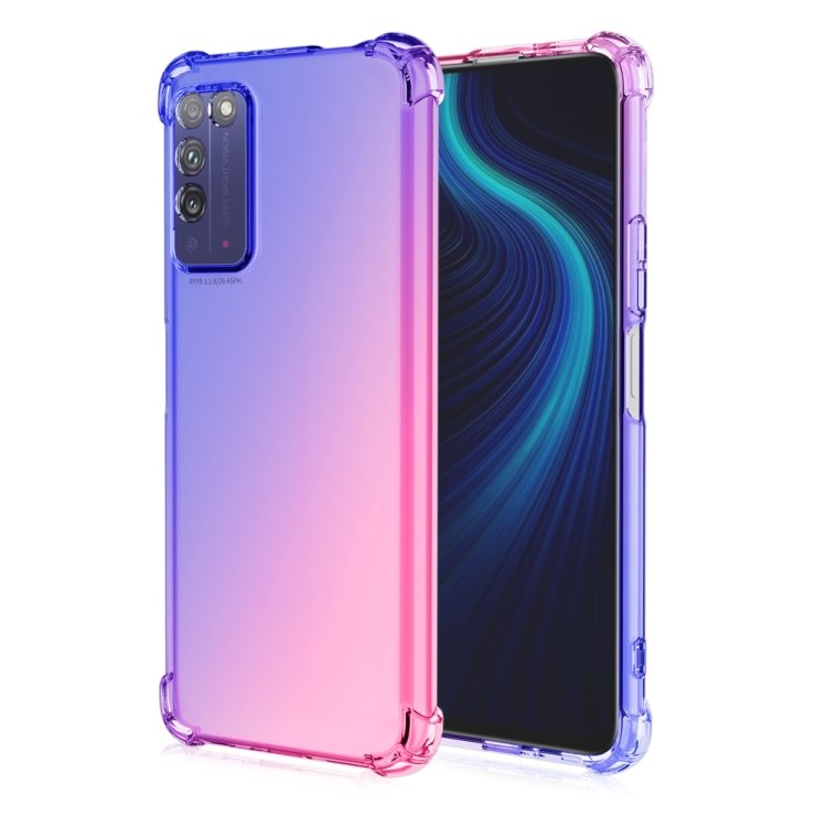 

For Huawei Honor X10 5G Four-Corner Airbag Shockproof Gradient Color TPU Protective Case(Blue Pink)