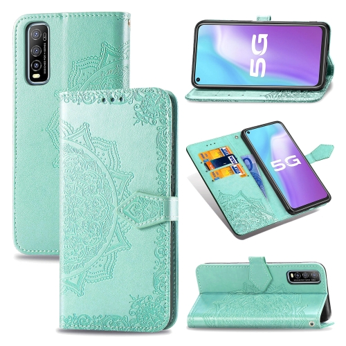 

For Vivo Y70s Halfway Mandala Embossing Pattern Horizontal Flip PU Leather Case with Card Slots & Holder & Wallet(Green)