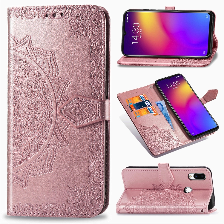 

For Meizu Note 9 Halfway Mandala Embossing Pattern Horizontal Flip PU Leather Case with Card Slots & Holder & Wallet(Rose Gold)