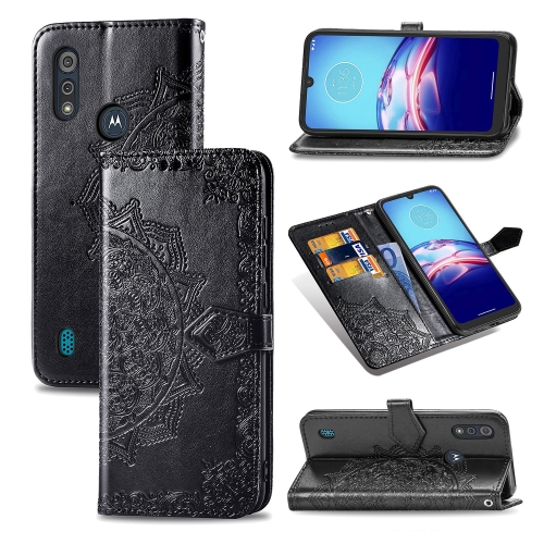 

For Motorola Moto E6s (2020) Halfway Mandala Embossing Pattern Horizontal Flip PU Leather Case with Card Slots & Holder & Wallet(Black)