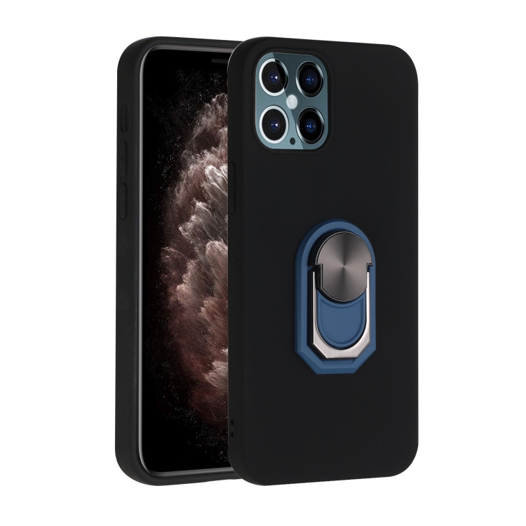 

For iPhone 12 Pro Max PC + TPU Shockproof Protective Case with Ring Holder(Black Blue)