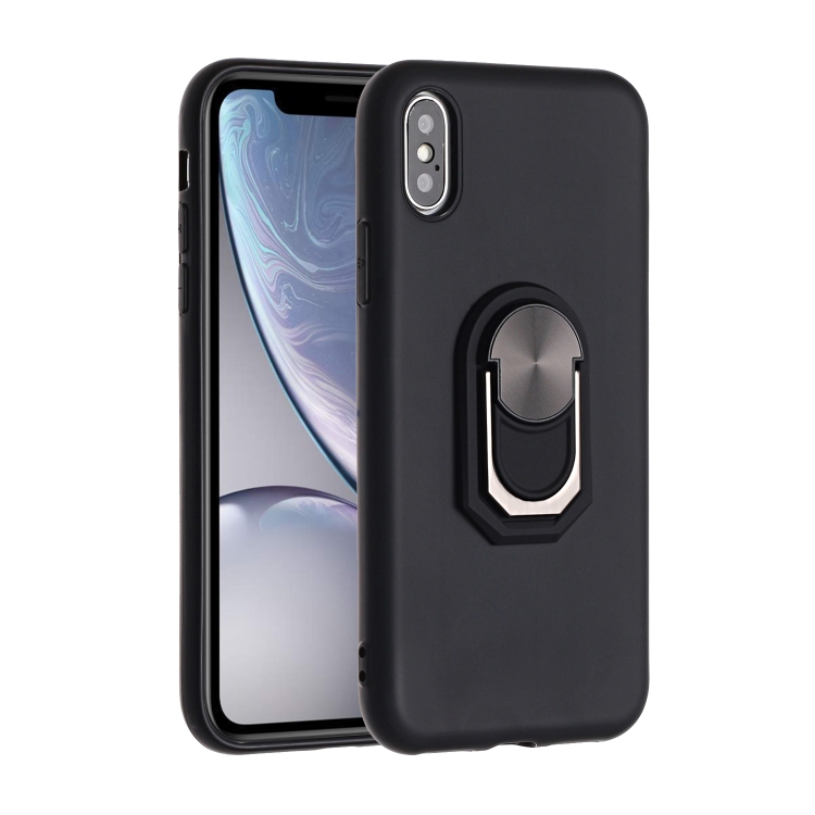 

For iPhone XS Max PC + TPU Shockproof Protective Case with Ring Holder(Black)