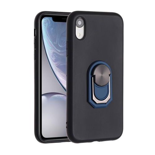 

For iPhone XR PC + TPU Shockproof Protective Case with Ring Holder(Black Blue)