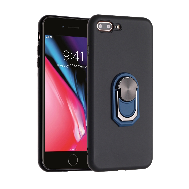 

For iPhone 8 Plus / 7 Plus PC + TPU Shockproof Protective Case with Ring Holder(Black Blue)