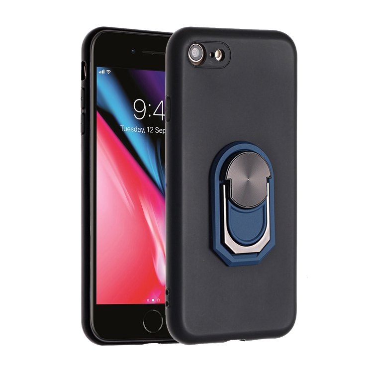 

For iPhone SE 2020 / 8 / 7 PC + TPU Shockproof Protective Case with Ring Holder(Black Blue)
