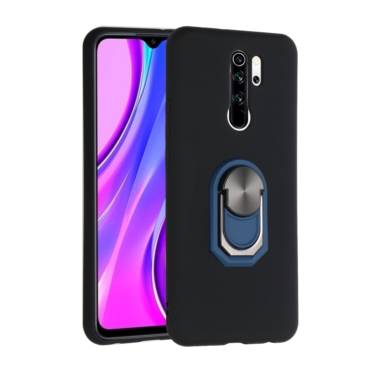 

For Xiaomi Redmi 9 Black Armor PC + TPU Shockproof Protective Case with Ring Holder( Black Blue)